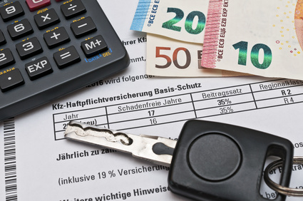 Geld, Autoschlüssel, PC, Kfz-Versicherung 