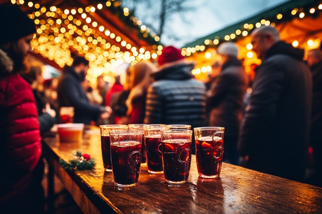 Weihnachtsmarktstand mit viel Glühwein